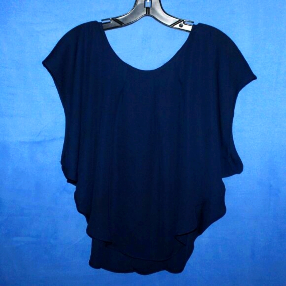 By & By Navy Blue Flowy Sheer Top M